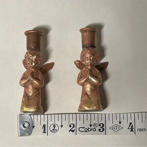Vintage Christmas Angels Brass Small Candlestick Holders Set Of 2, Classic, Joy